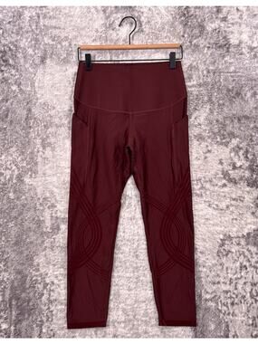 Fanka Body Sculpt Leggings Small Womens Burgundy Red Crop Reversible
